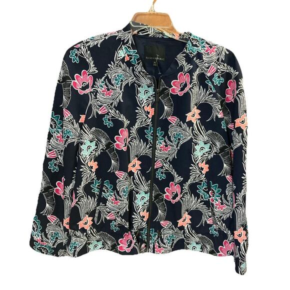 Banana Republic Women’s Floral Jacket Sz XL NWOT Navy Lined Bird Colorful - Picture 1 of 10
